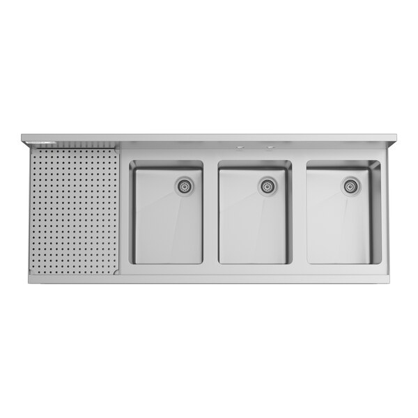 Regency Spec Line 48" x 19" Three Bowl Underbar Sink with 12" Left Drainboard