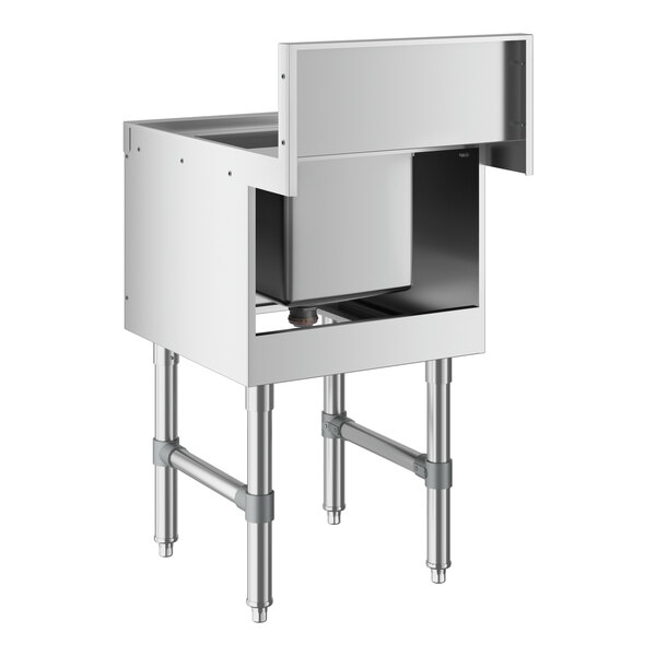 A stainless steel Regency underbar hand sink with a swivel faucet on a counter.