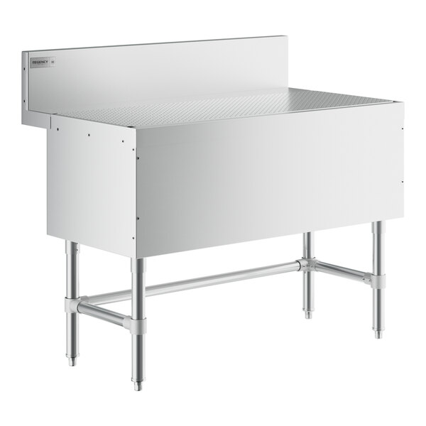 A Regency stainless steel rectangular underbar drainboard.