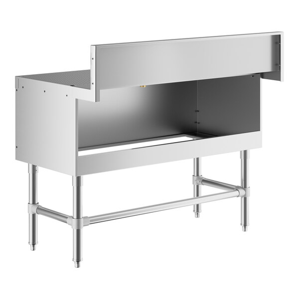 A Regency stainless steel underbar drainboard on a counter.