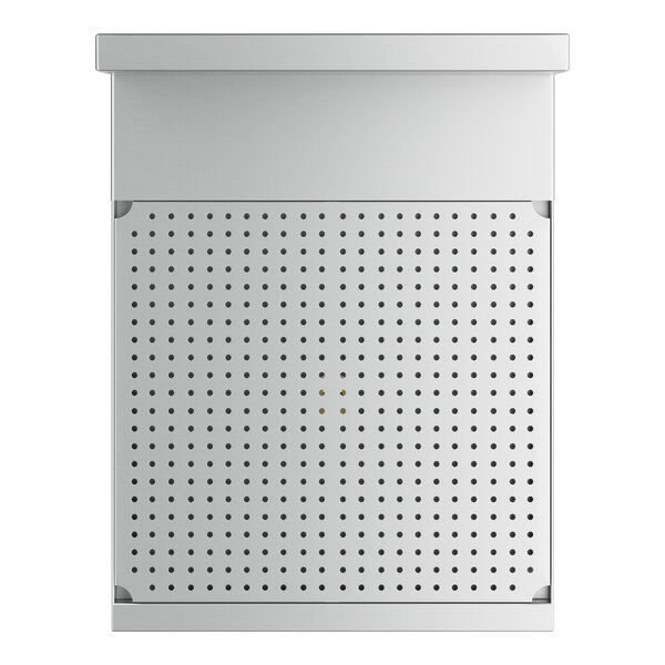 A white rectangular Regency stainless steel underbar drainboard with holes in it.