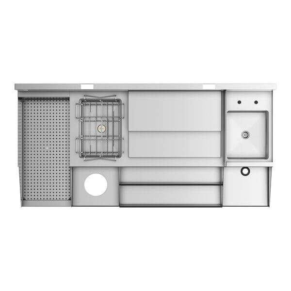 A stainless steel rectangular Regency cocktail station with a drainboard.