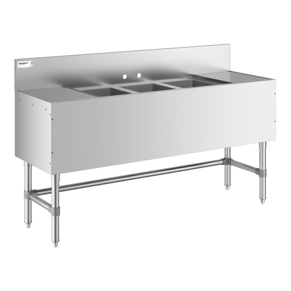 Regency Spec Line 60" x 19" Three Bowl Underbar Sink with Two 12" Drainboards