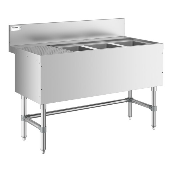 Regency Spec Line 48" x 24" Three Bowl Underbar Sink with 12" Left Drainboard