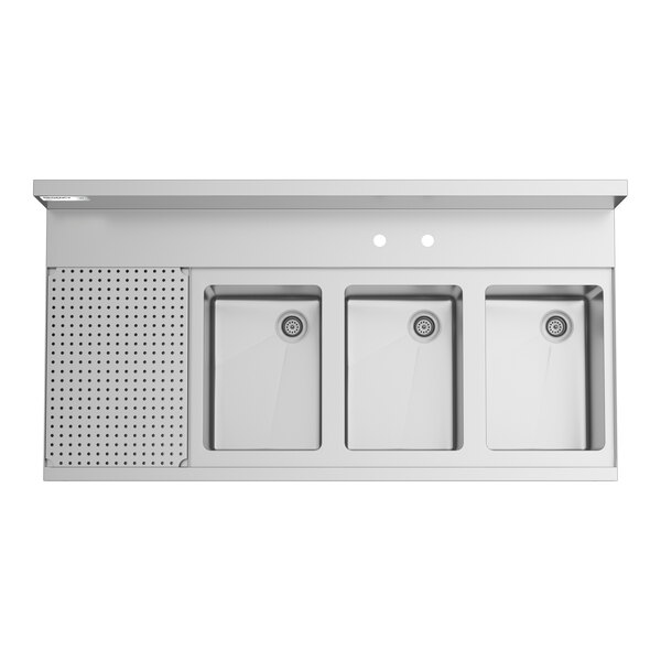 Regency Spec Line 48" x 24" Three Bowl Underbar Sink with 12" Left Drainboard
