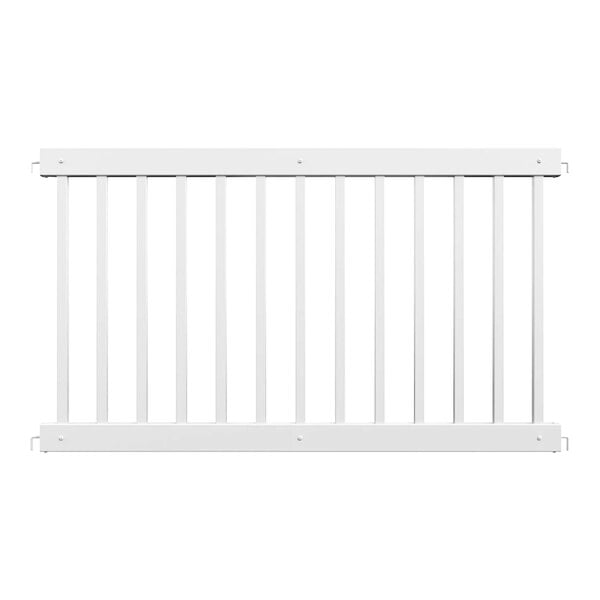 A white Mod-Traditional fence panel with metal bars.