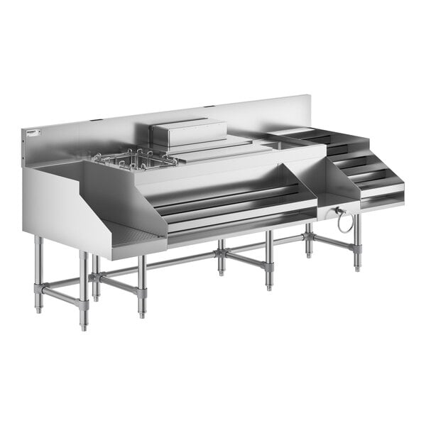 Regency Spec Line 72" Stainless Steel Combination Cocktail Station with Liquor Display Rack and Drainboard