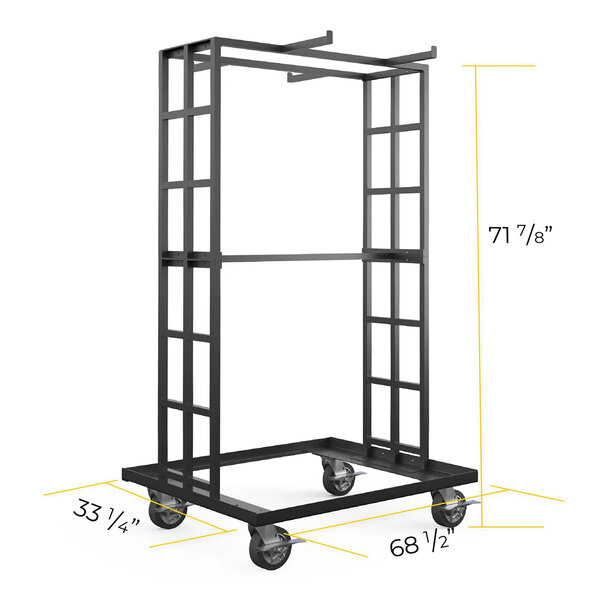 A black Mod-Fence steel storage and transportation cart with wheels.