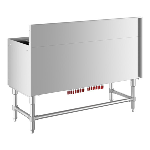 A Regency stainless steel underbar ice bin with cold plate and bottle holders.