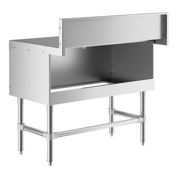 A Regency stainless steel underbar drainboard on a counter.