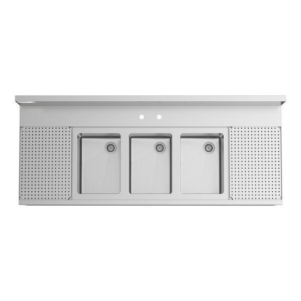Regency Spec Line 60" x 24" Three Bowl Underbar Sink with Two 12" Drainboards