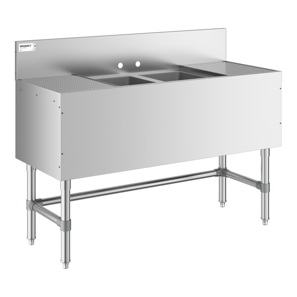 Regency Spec Line 48" x 19" Two Bowl Underbar Sink with Two 12" Drainboards