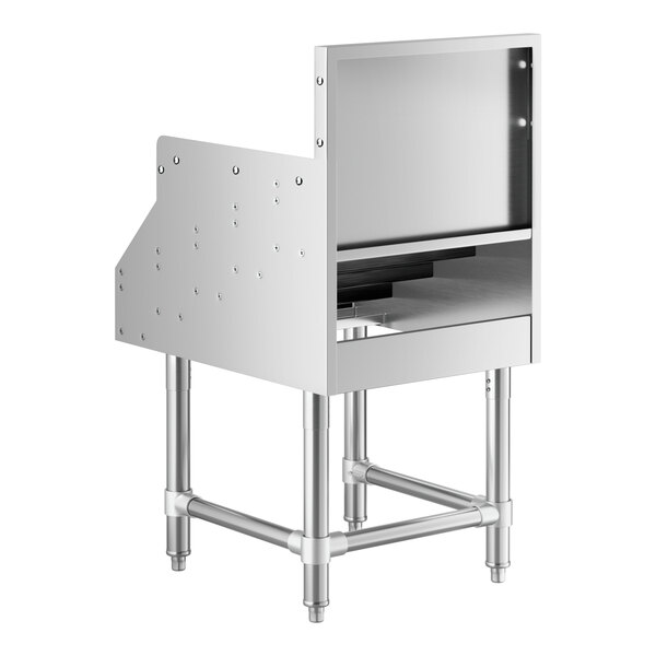 A stainless steel Regency Five-Tiered Liquor Display Rack.