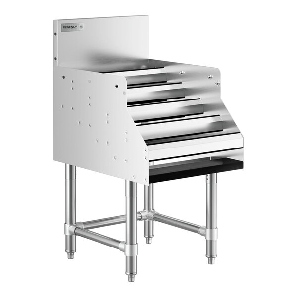 A Regency stainless steel five-tiered liquor display rack.