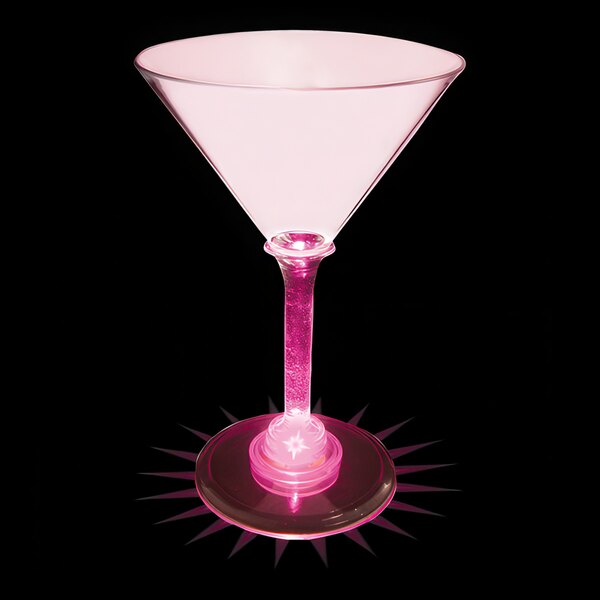 A customizable pink plastic martini glass with a pink LED light.