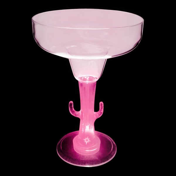 A customizable pink plastic margarita glass with a cactus stem and a pink LED light.
