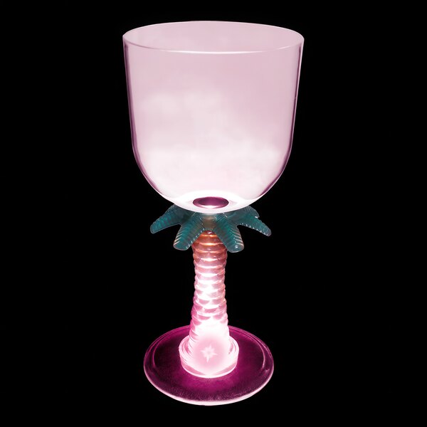 A customizable plastic palm tree stem goblet with a pink LED light and a purple base.