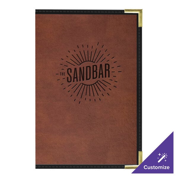 A brown leather H. Risch menu cover with interior pockets.
