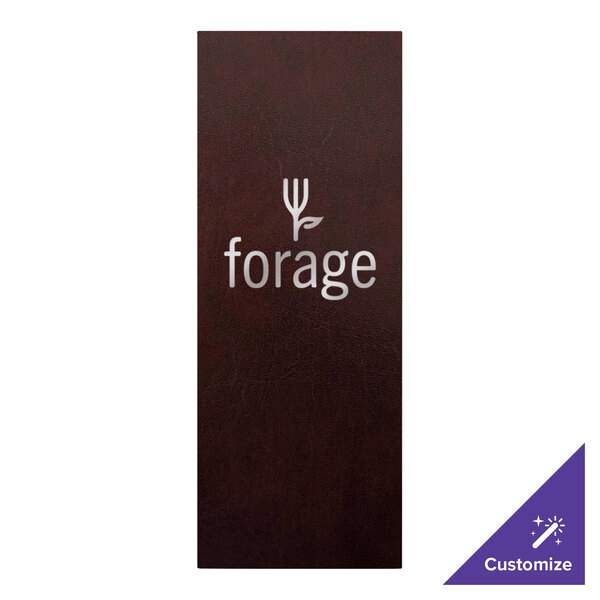 A brown rectangular H. Risch, Inc. Wine Tuxedo Leather menu cover with white text.