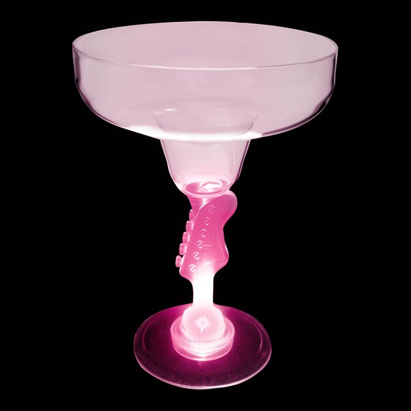 A pink plastic margarita glass with a pink LED light on the stem.