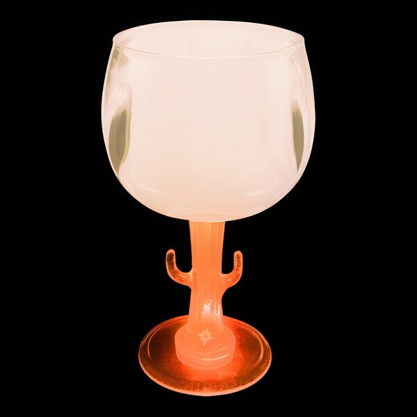 A customizable plastic cactus stem goblet with an orange LED light on a black background.