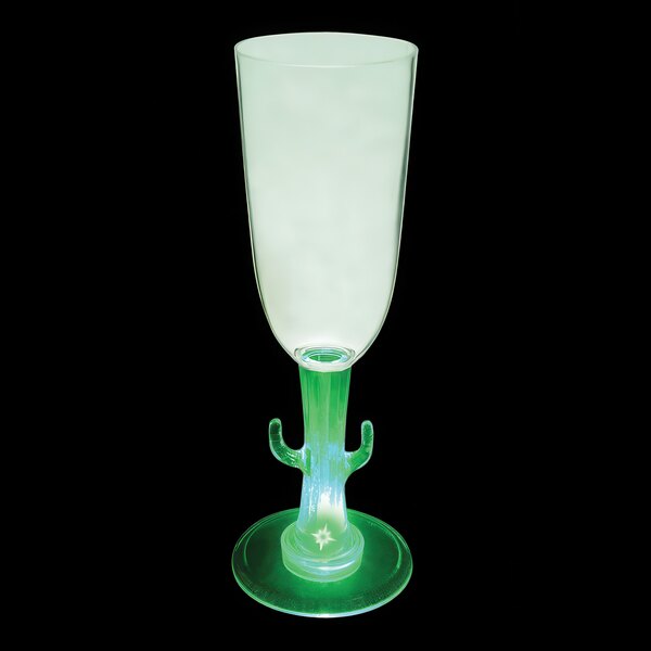 A 7 oz. plastic wine glass with a cactus stem and green LED light.