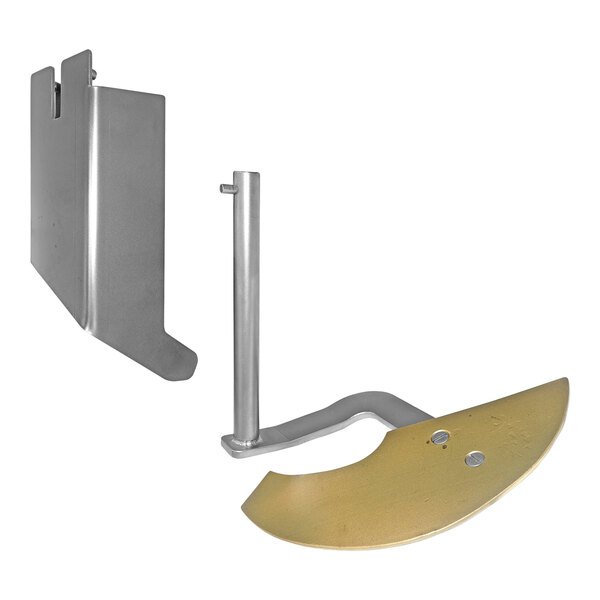 A silver metal bracket with a metal plate and a metal handle.