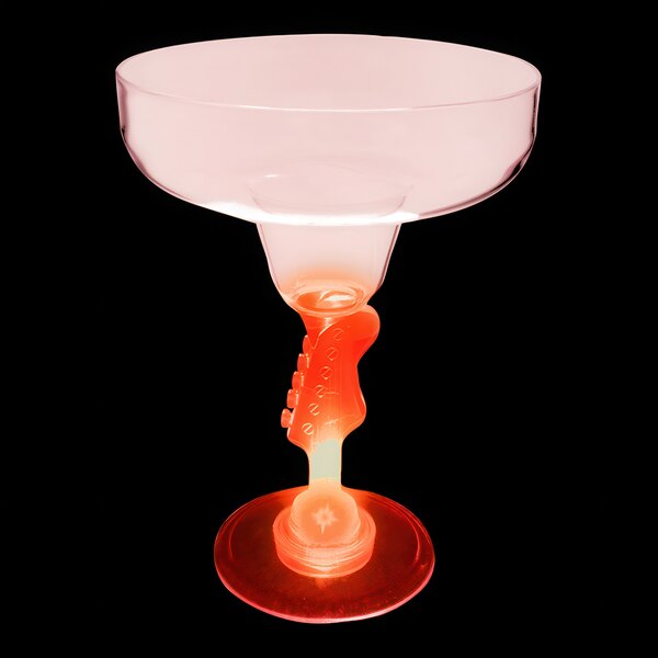 A customizable plastic margarita glass with a red LED guitar stem.