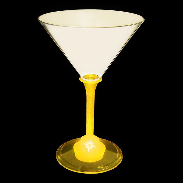 A clear plastic martini glass with a yellow base and a yellow LED light inside.