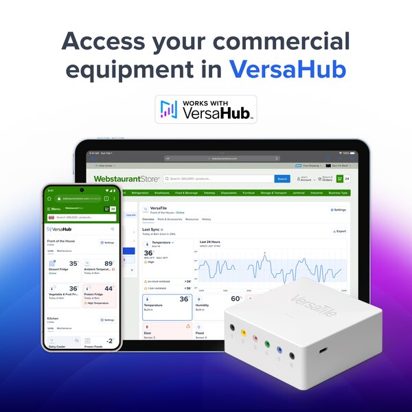 A white rectangular VersaTile WiFi-enabled door monitoring device with colored buttons.