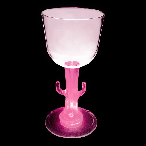 A pink plastic cactus stem wine cup with a light inside.