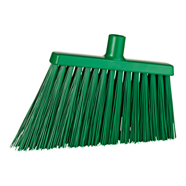 A green Vikan broom head with long bristles.