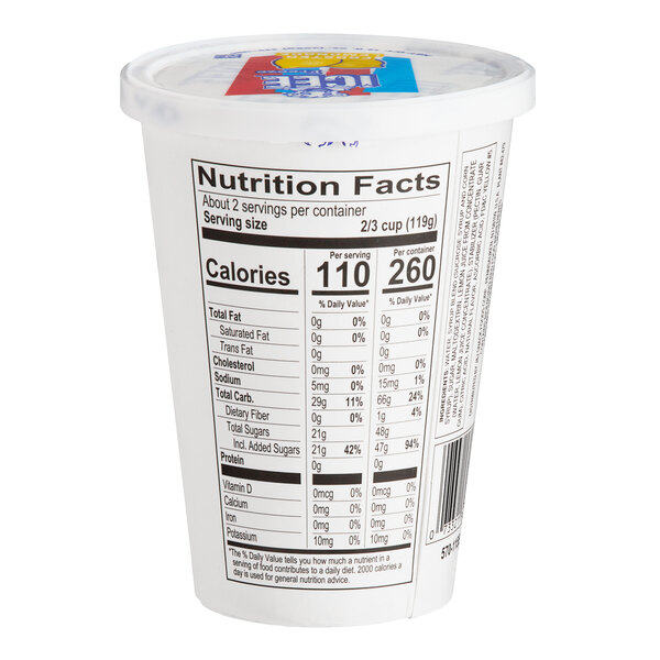 An ICEE Frosted Lemonade freeze cup with black text and numbers on it.