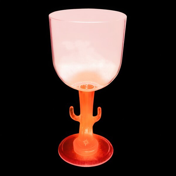 A clear plastic goblet with a cactus-shaped stem and a red LED light.