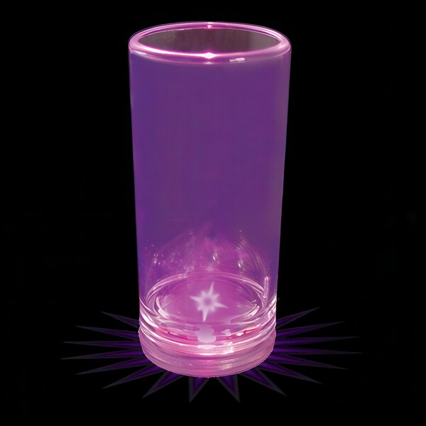 A customizable plastic champagne shooter with a purple LED light on it.