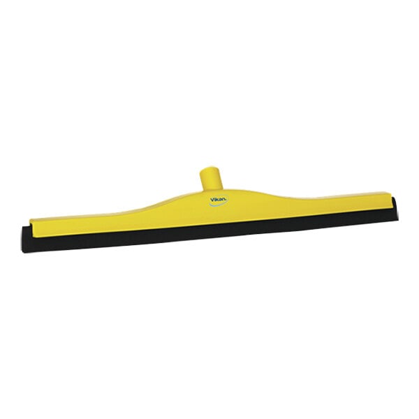 A yellow and black Vikan floor squeegee with a black handle.