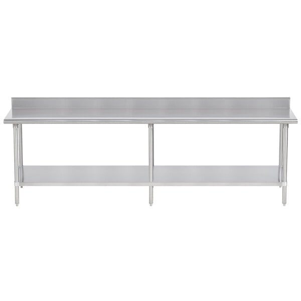 An Advance Tabco stainless steel work table with undershelf.