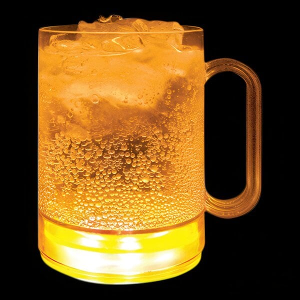 A customizable plastic mug with a yellow LED light inside.