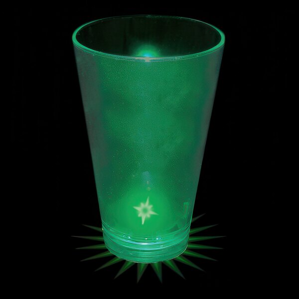 A customizable green plastic shot cup with a green LED light inside.