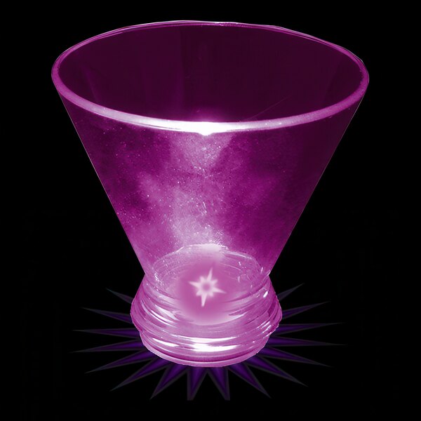 A customizable purple plastic stemless martini cup with a purple LED light inside.