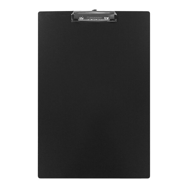 A black Saunders tabloid size clipboard with a chrome clip.