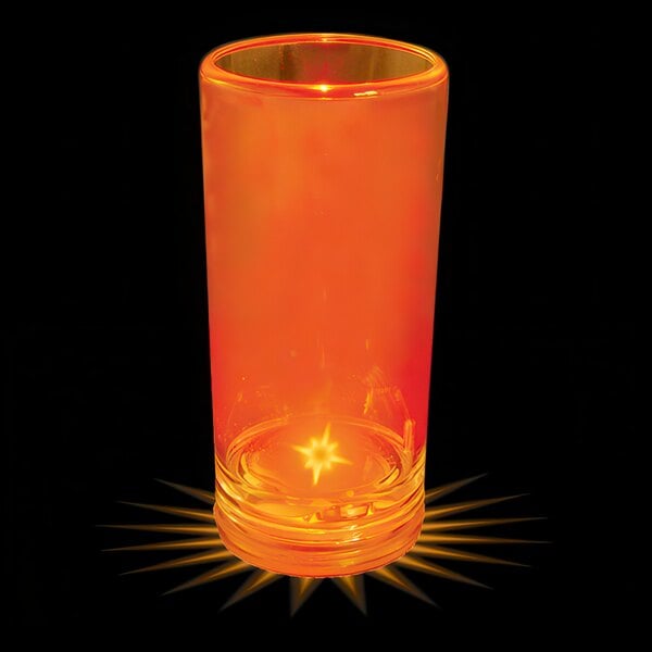 A customizable plastic champagne shooter with an orange LED light on it.