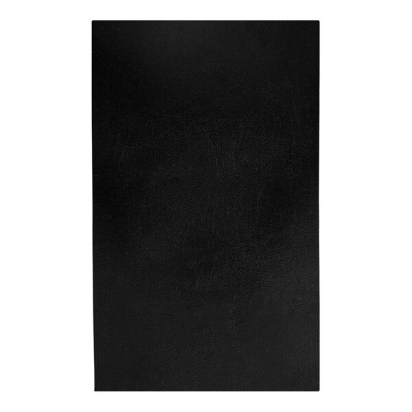 A black rectangular menu cover with a black surface.