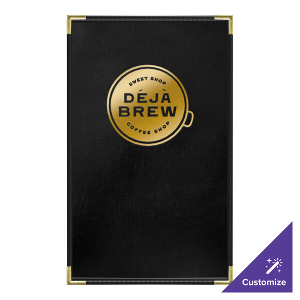 A black leather H. Risch menu cover with a gold logo.