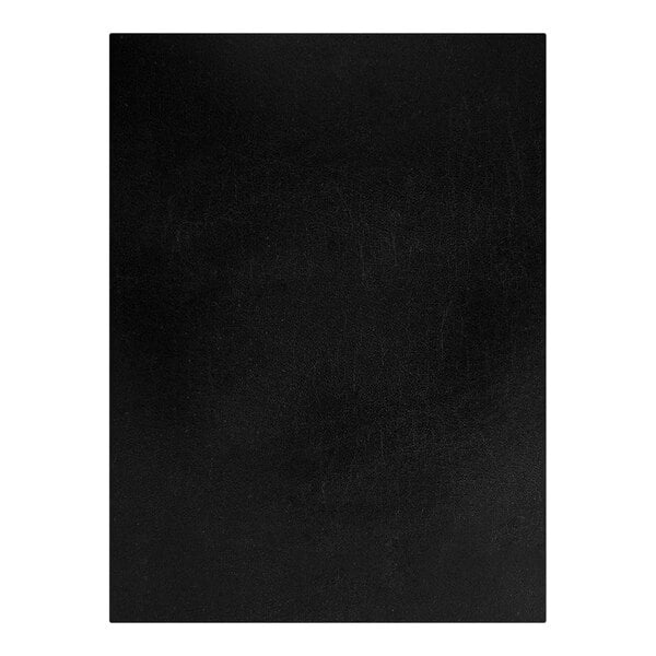 A black rectangular H. Risch, Inc. leather menu cover with white border.