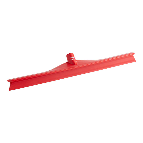 A red Vikan Ultra-Hygienic single blade rubber floor squeegee with a red plastic frame.