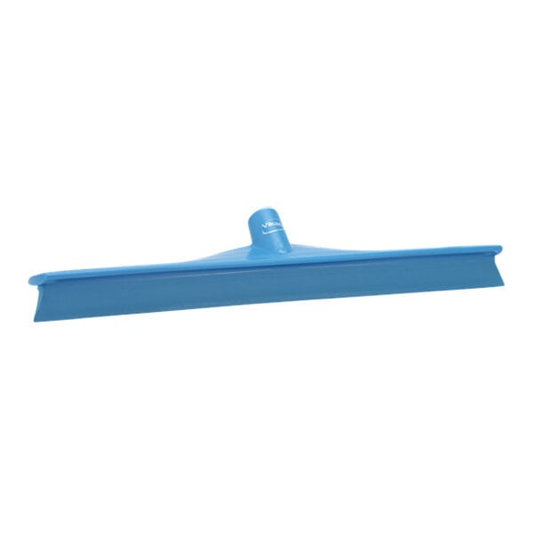 A blue Vikan rubber floor squeegee with a blue plastic frame.