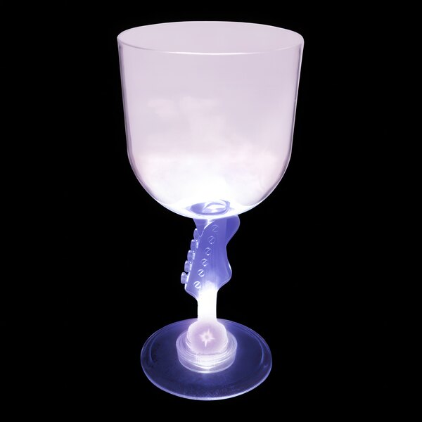 A close-up of a 14 oz. plastic guitar stem goblet with a purple LED light inside.