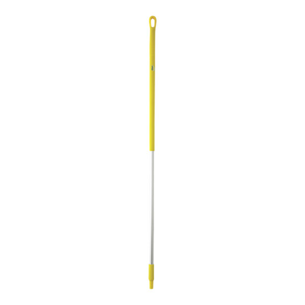 A long yellow and silver aluminum handle.