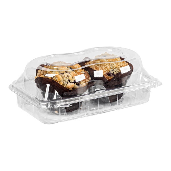 Inno-Pak 2 Compartment Clear Hinged Cupcake / Muffin Container - 240/Case